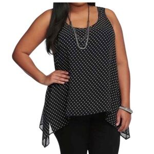 Torrid Black and White Polka Dot Sleeveless Top with sharkbite hem size 1X